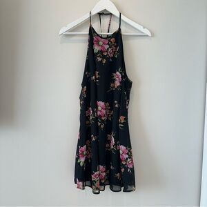 Love Tree Black Floral Halter Mini Dress Sundress Summer Cocktail Resortwear